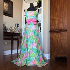Vintage Guenter Richard Floral Watercolors Chiffon‎ Gown